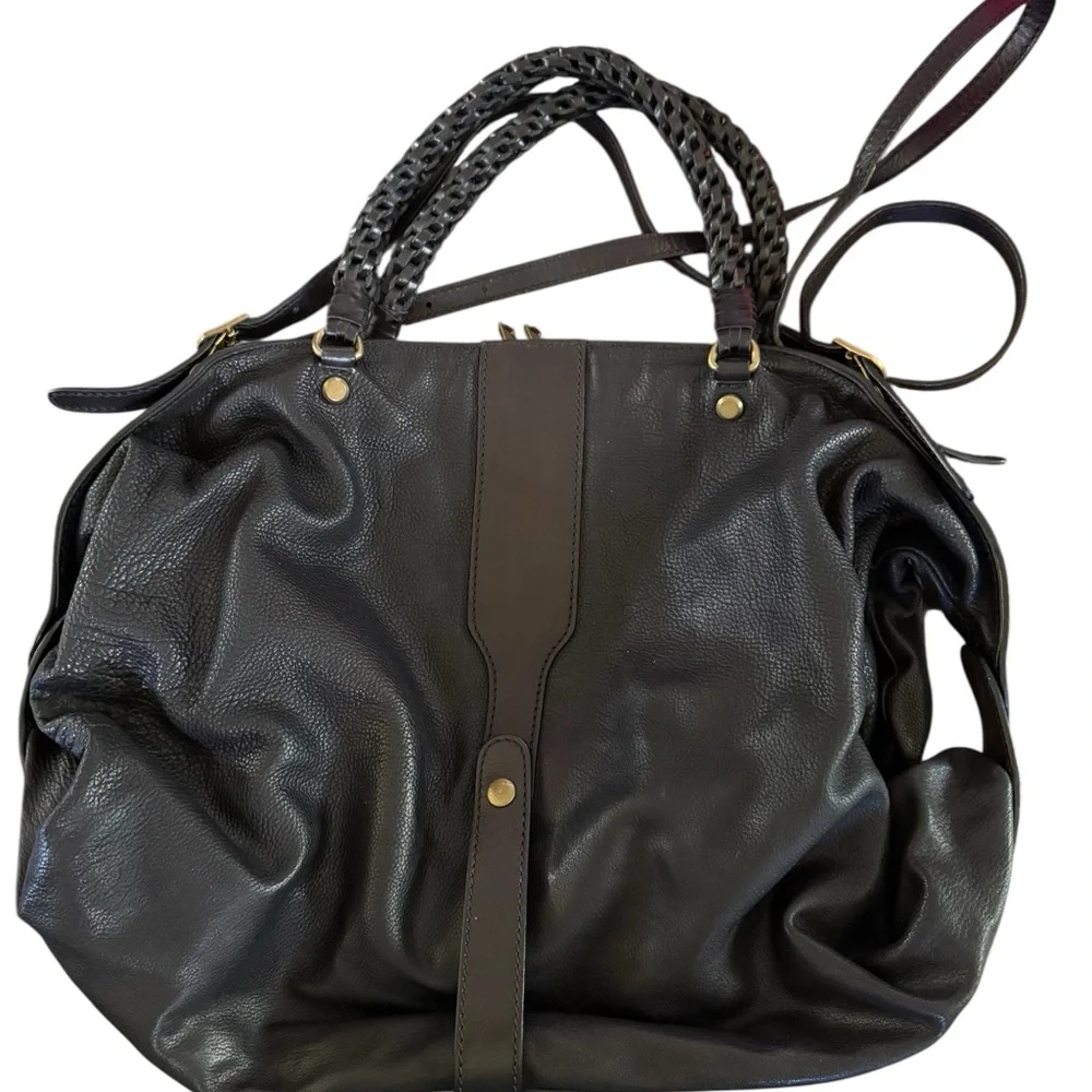 Gorgeous Black Gryson Leather Shoulder Bag with Braided Handle